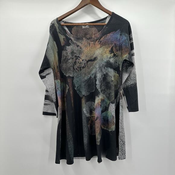 Et Lois Top Shirt Womens Small Multicolor Floral Art Brushed Knit Boxy Oversized - Picture 1 of 9